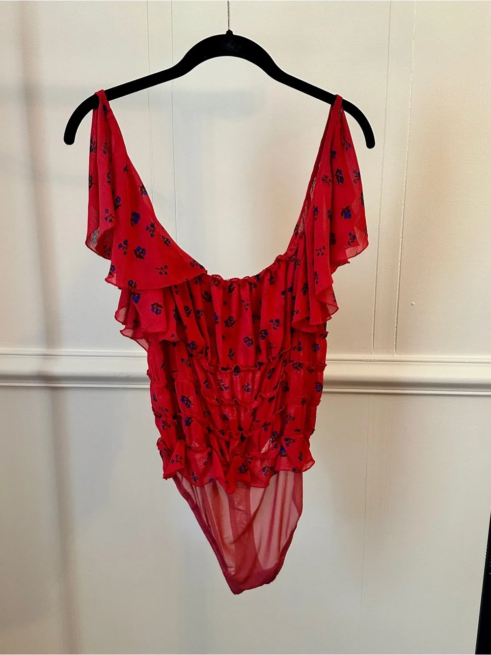 Free People Floral Ruffle Bodysuit
